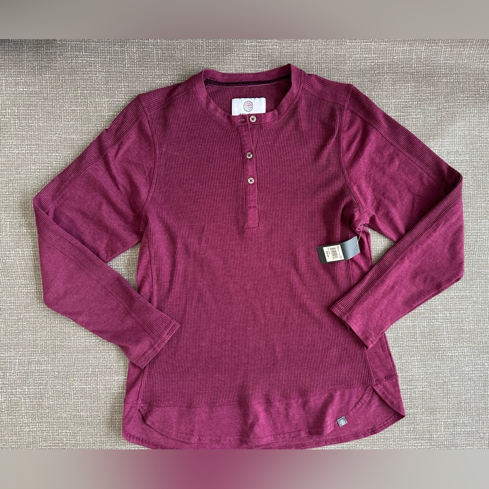 44° North Women’s Waffle Knit Henley Long Sleeve Top Size L Purple NWT